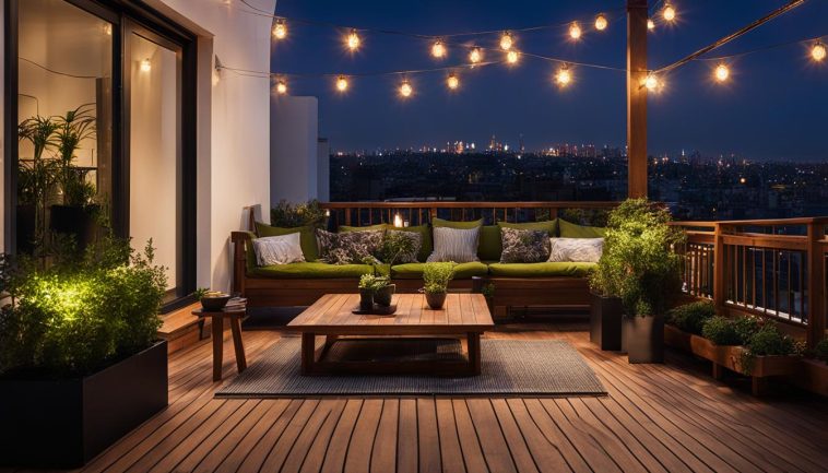 Terrassenbeleuchtung und -gestaltung für abendliche Entspannung in der Stadt