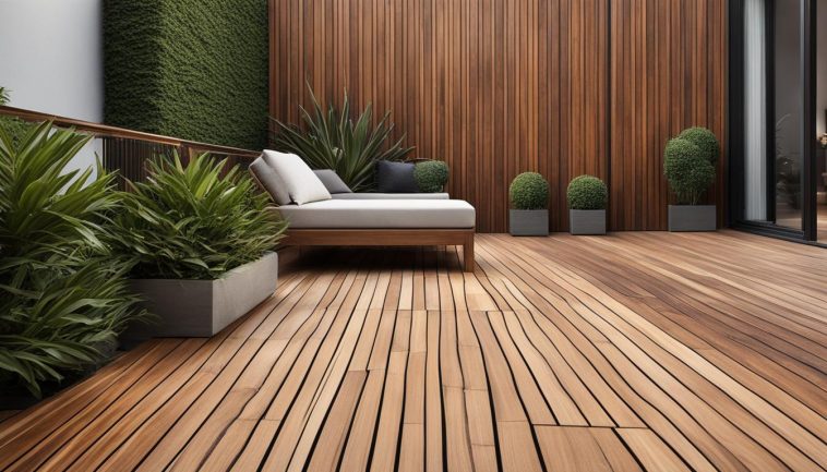 Terrassendesign mit mehreren Holzarten und Mustern